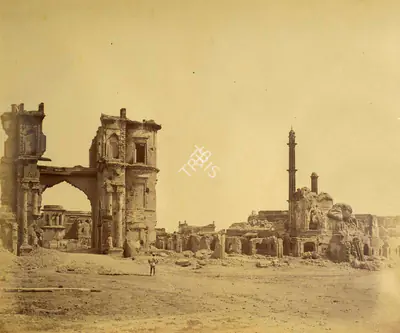 Felice Beato (Photographer), The Clock Tower opposite the Baillie Guard or Residency, Lucknow, 1858, Antiquarian Photograph