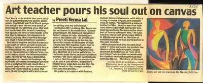 Preeti Verma Lal (Reporter), Art Teacher Pours his Soul out on Canvas, 2008, Newspaper Clipping