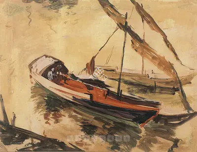 S.H. Raza (Artist), Boatscape, 1948, Painting