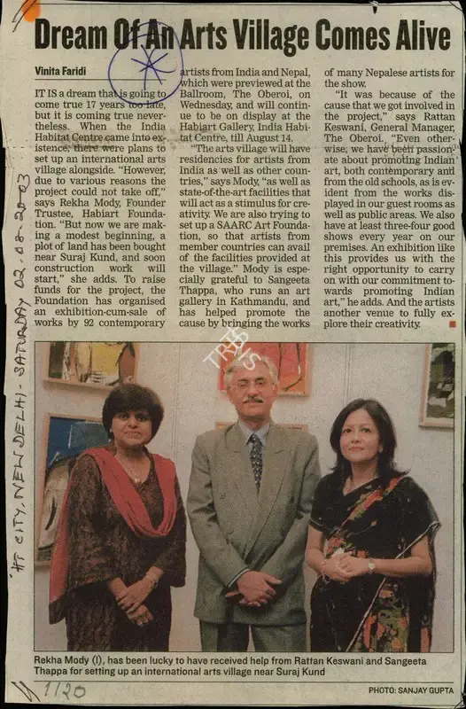 Vinita Faridi (Reporter), Dream of an Arts Village Comes Alive, 2003, Newspaper Clipping