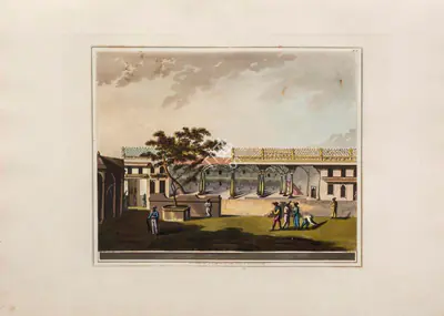 H. Merke (Printmaker), North front of Tippoo's Palace, Bangalore, 1804, Aquatint