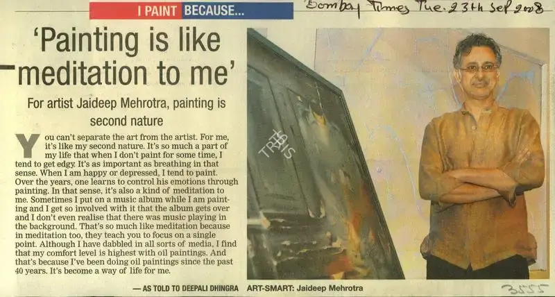 Deepali Dhingra (Reporter), Painting is Like Meditation to me', 2008, Newspaper Clipping