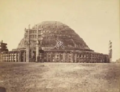 Lala Deen Dayal (Photographer), The Great Stupa (Stupa No.1) at Sanchi as seen from the north, M.P., 1880, Antiquarian Photograph