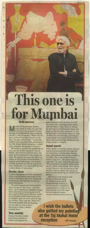 Khalid Mohamed (Writer), This One is for Mumbai, 2009, Newspaper Clipping