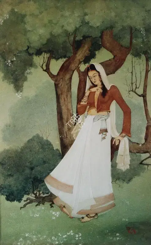 Kshitindranath Majumdar (Artist), Woman Standing Under a Tree, 1935, Painting