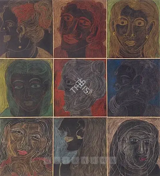 Sukla Sen Poddar (Artist), Faces, 2006, Drawing