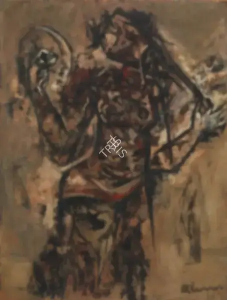 Krishen Khanna (Artist), Girl Holding Mirror, 1958, Painting