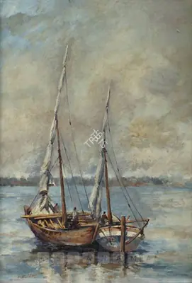 S.L. Haldankar (Artist), Sailing Boats, 1937, Painting