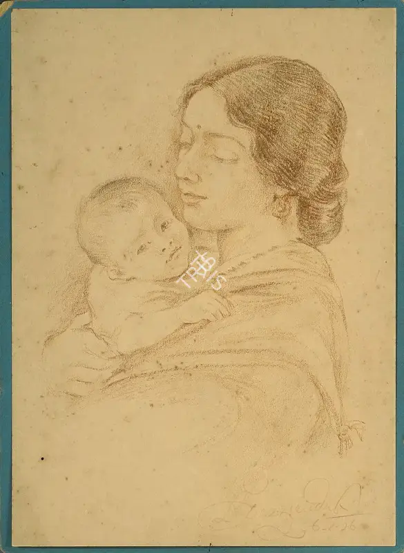 Hemendranath Mazumdar (Artist), Mother & Child, 1926, Drawing