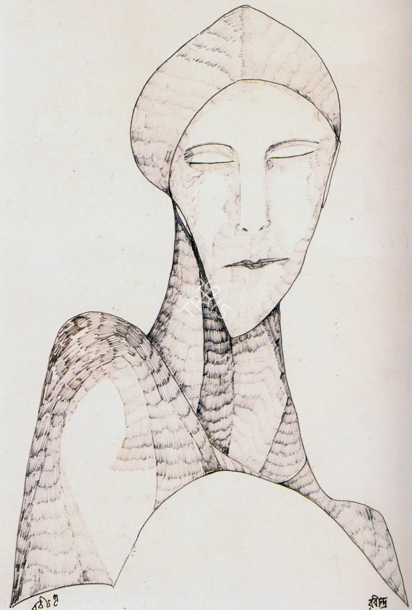 Rabindranath Tagore (Artist), Portrait, Drawing