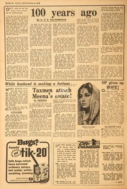 Krishna (Reviewer), Taxmen Attach Meena's Estate !, 1972, Film Review