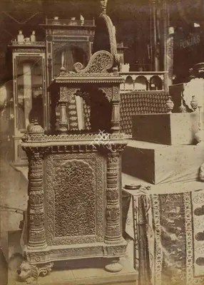 Shew Shankar Narayan (Photographer), Ahmedabad Cabinet in Carved Wood with Designs copied from Ancient Mosques - Bombay Court - Side View, 1883, Antiquarian Photograph