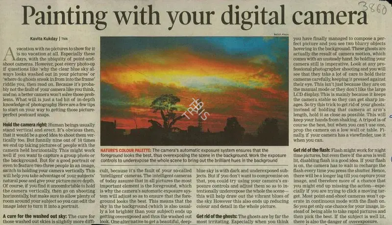 Kavita Kukday (Reporter), Painting With Your Digital Camera, 2008, Newspaper Clipping
