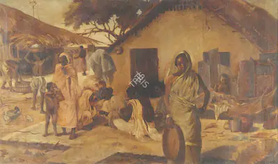 Anil Sen Gupta (Artist), Village Scene, 1939, Painting