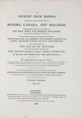 Francis Buchanan (Author), A Journey from Madras through the countries of Mysore, Canara and Malabar, 1807, Authored Antiquarian Book