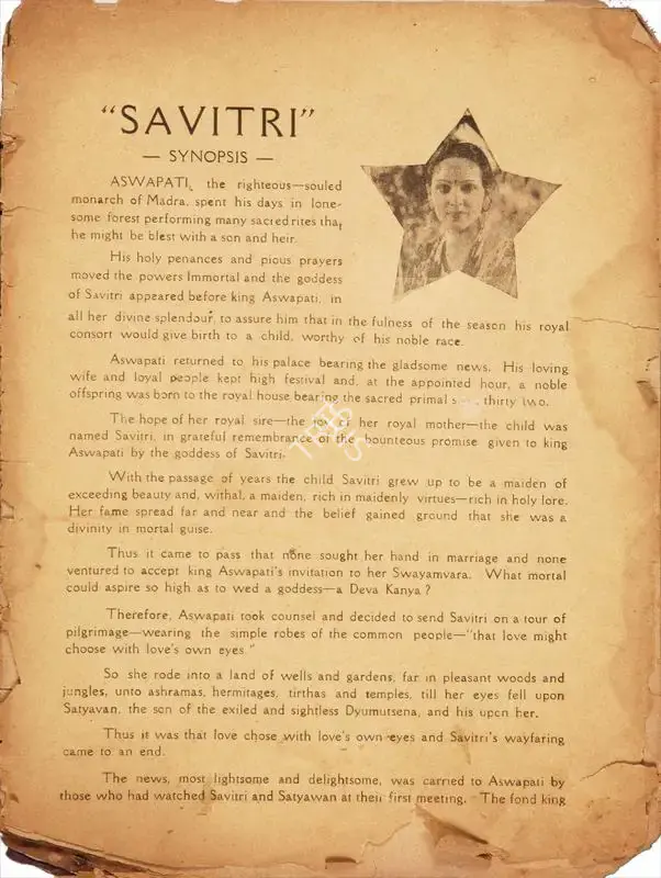 Himanshu Rai (Producer), Savitri, 1937, Song-Synopsis Booklet