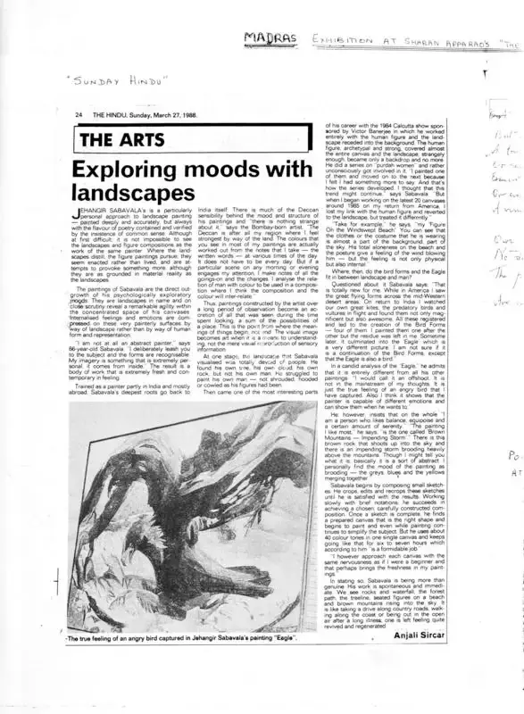 Anjali Sircar (Writer), Exploring Moods with landscapes , 1988, Newspaper Clipping