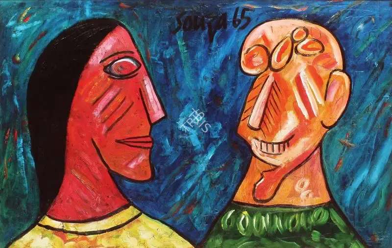 F.N. Souza (Artist), Man and Woman, 1965, Painting