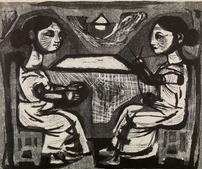 K.G. Subramanyan (Artist), Conversation, 1956, Graphic Art