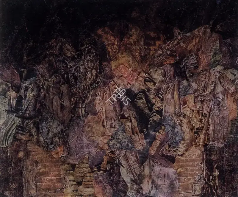 Jeet Chhabda (Artist), Caves, 1979, Collage