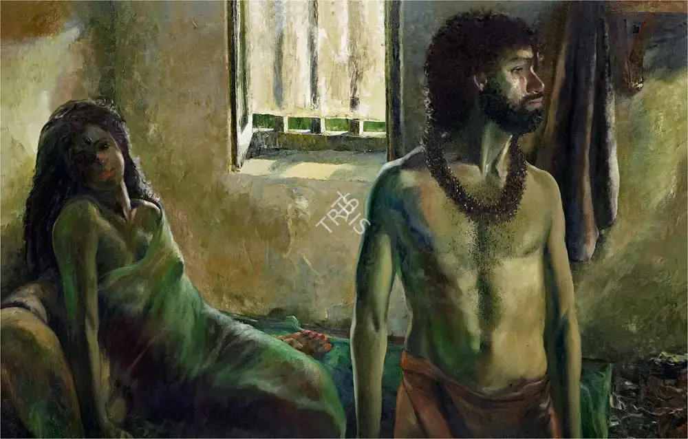 Bhattacharjee, Bikash (Artist). Durga in the Morning, 1990 | Painting, AG.Mum/23.08.17, 2017 · Asta Guru