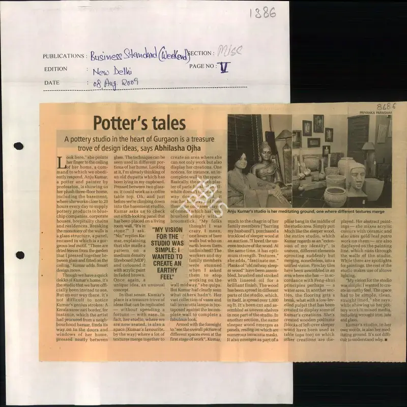 Abhilasha Ojha (Reporter), Potter's Tales, 2009, Newspaper Clipping