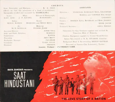 Khwaja Ahmad Abbas (Producer), Saat Hindustani, 1969, Song-Synopsis Booklet