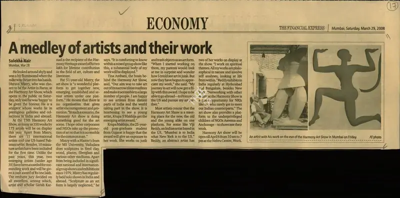 Sulekha Nair (Reporter), A Medley of Artists and their Work, 2008, Newspaper Clipping
