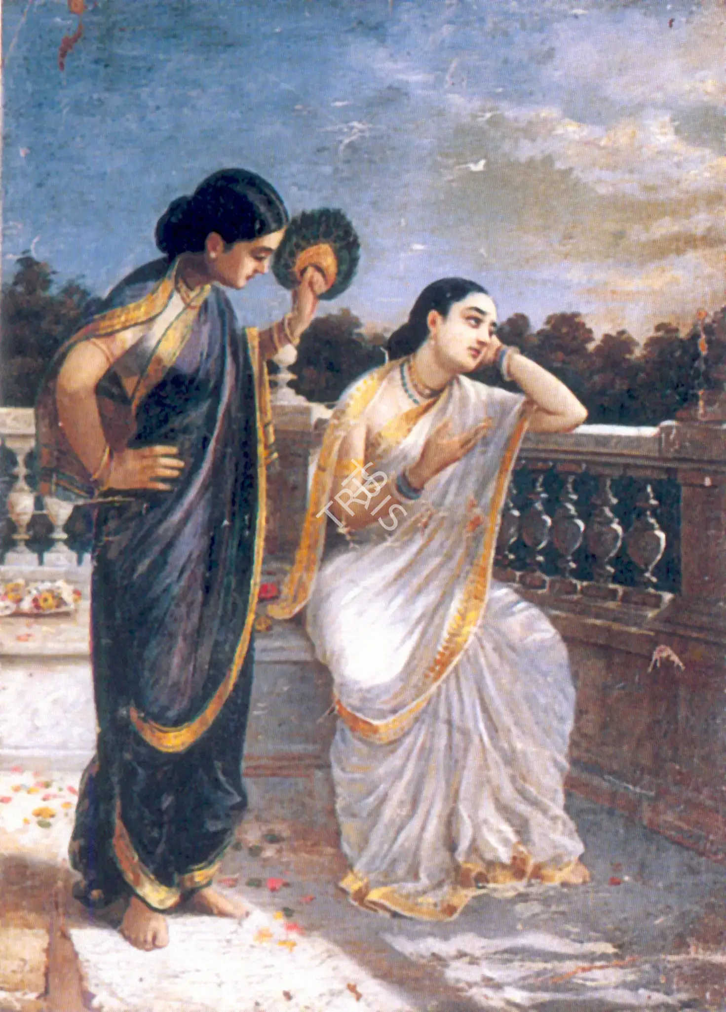 Raja Ravi Varma (Artist), Two Ladies on a Balcony at Night, Painting