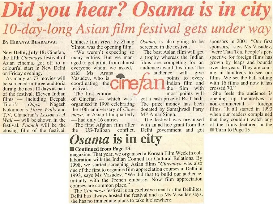Hiranya Bharadwaj (Reporter), Did you hear? Osama is in city, 2003, Newspaper Clipping