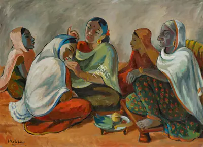Hebbar, K.K. (Artist). Untitled (Bride’s Toilet), circa early 1940s | Painting, Ch.NeY/17.09.25, 2025 · Christie's