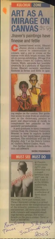 Bachu Vishwanath (Reporter), Art As A Mirage On? Canvas, 2003, Newspaper Clipping
