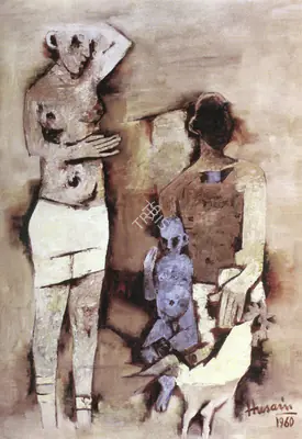 Husain, M. F. (Artist). Farmer's Family. Oil on canvas, 1960 | Maqbool Fida Husain, 2008 | Painting | FineArts | 00495170