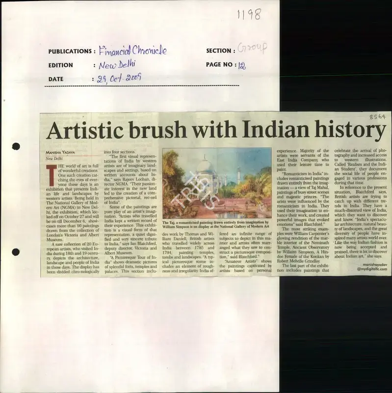 Manisha Yadava (Reporter), Artistic Brush with Indian History, 2009, Newspaper Clipping