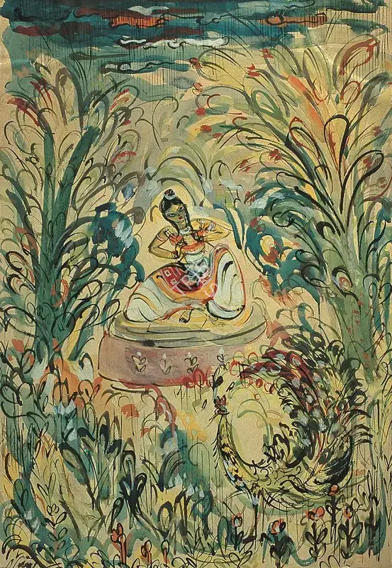 Nikhil Biswas (Artist), Dancing In The Garden, 1955, Painting
