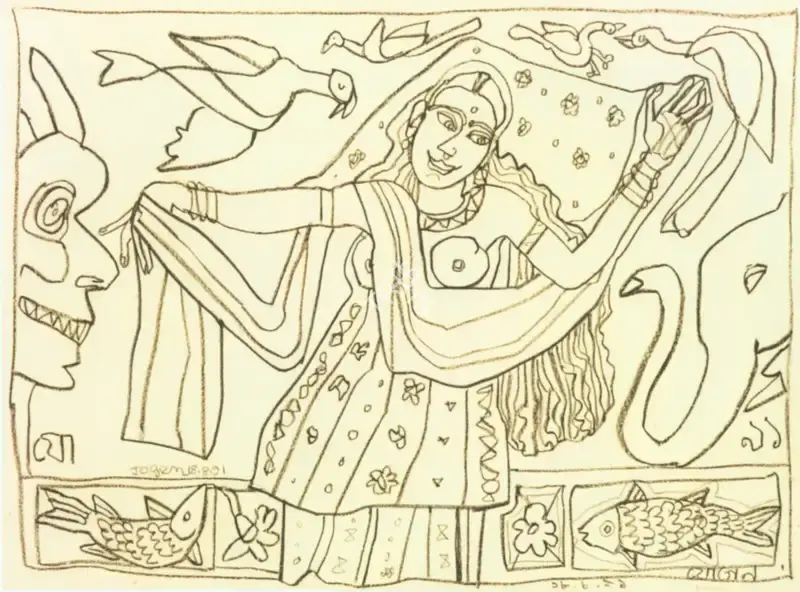 Jogen Chowdhury (Artist), Dancer, 1991, Painting