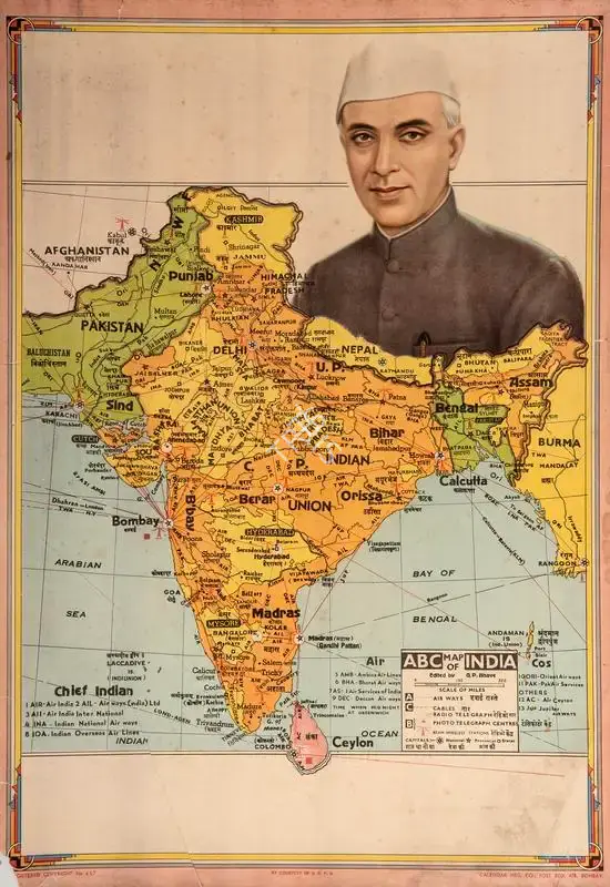 (Printer). Jawaharlal Nehru featured in ABC Map of India. n.d. | Political Propaganda | PopCulture | 00675755