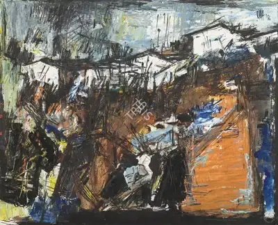 S.H. Raza (Artist), Village, 1956, Painting