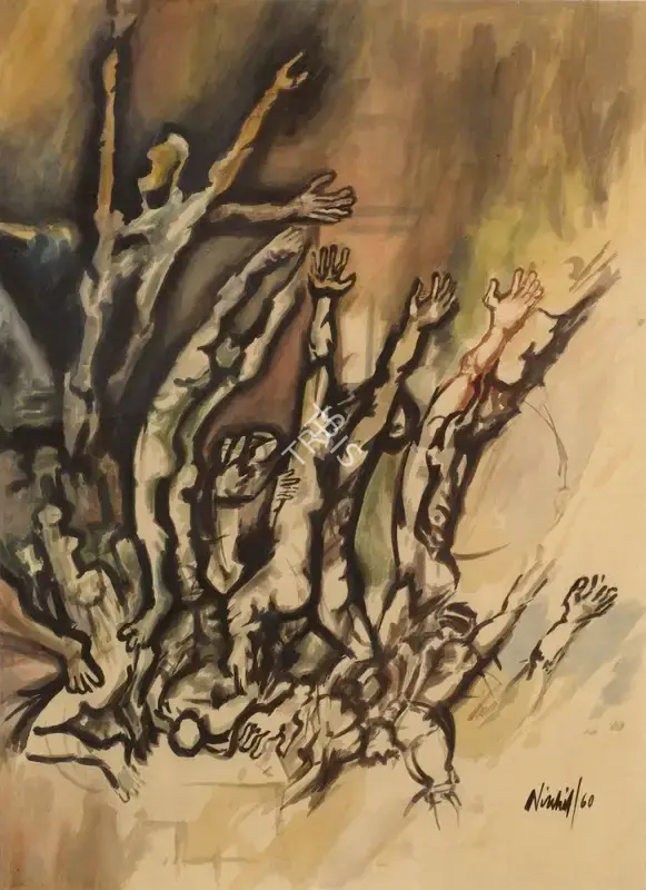 Nikhil Biswas (Artist), Combat Series, 1960, Painting