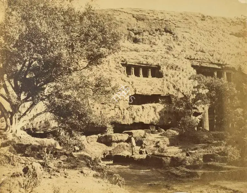 Unknown (Photographer), The Caves of Kharlie.The Hill with Hermitage,Lonavala,Maharashtra, 1859, Antiquarian Photograph