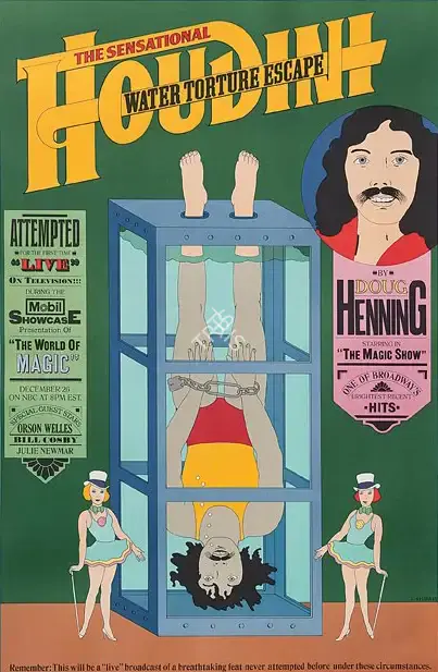 Harry Houdini (Magician), The Sensational Houdini Water Torture Escape, Magic Publicity Art & Memorabilia