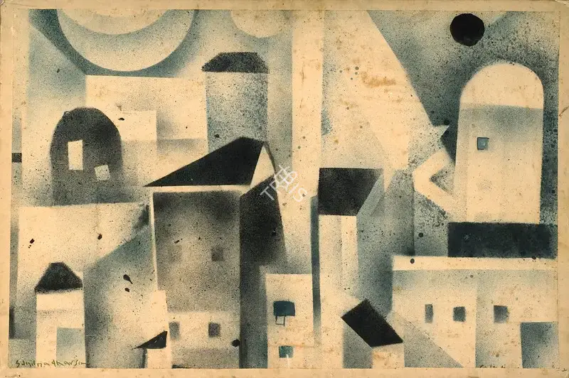 Sen, Sunil Madhav (Artist). Houses, n.d. | Painting, Os.Mum/19.01.08, 2008 · Osian's