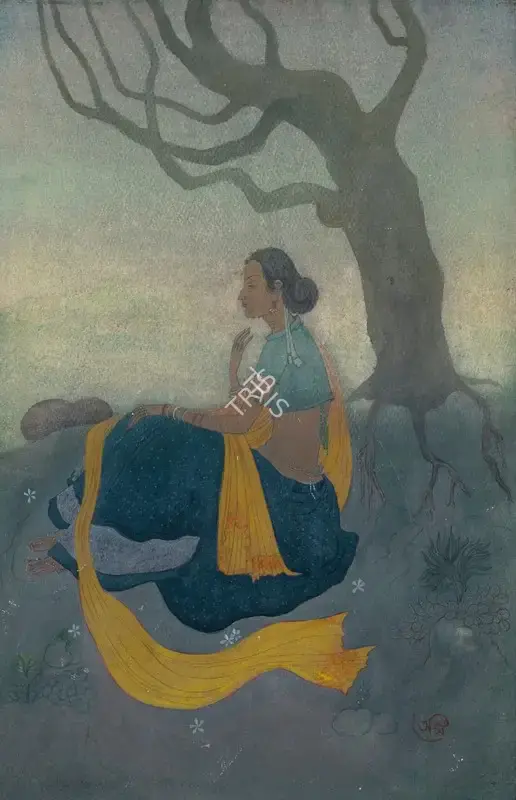 A.K. Haldar (Artist), Untitled (Seated Lady), Painting