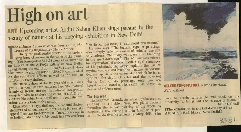 M.S. Sridhar (Reporter), High on Art, 2010, Newspaper Clipping