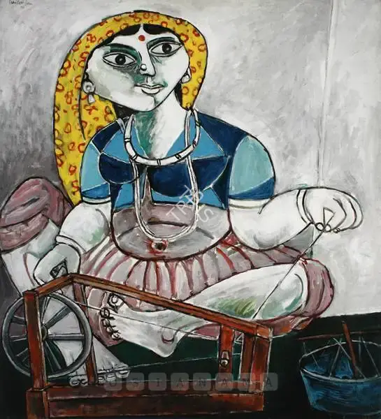 Sen, Paritosh (Artist). Gujarati Woman At The Spinning Wheel, 1996 | Painting, Sa.Onl/11.05.06, 2006 · Saffronart