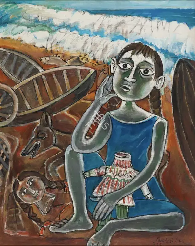 Sen, Paritosh (Artist). Girl with the Broken Doll, 2005 | Painting, Sa.Onl/19.05.22, 2022 · Saffronart