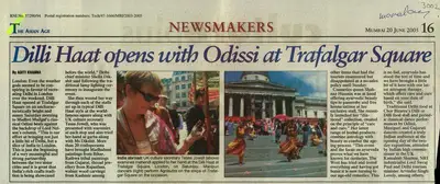 Aditi Khanna (Reporter), Dilli Haat Opens with Odissi at Trafalgar Square, 2005, Newspaper Clipping