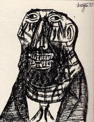 F.N. Souza (Artist), Six Gentleman of our Times, 1955, Drawing