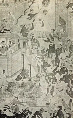 Unknown (Artist), Akbar inspecting the building of Fatehpur Sikri, 1590, Painting