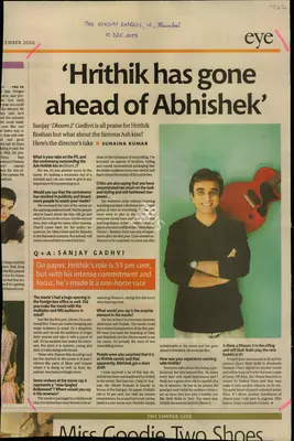 Sunaina Kumar (Reporter), Hrithik has gone ahead of Abhishek, 2006, Newspaper Clipping